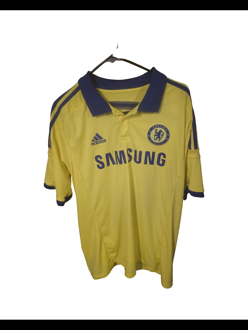 adidas Yellow Chelsea Football Polo Jersey with Dark Blue Trim
